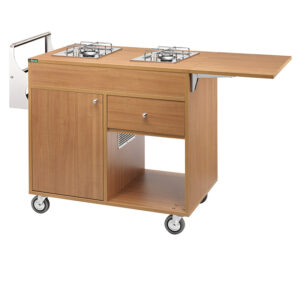 Carrello Flambè - 2 piastre - 2 fuochi - 1 sportello vano porta bombola da 3 Kg – 4 ruote con freno ø 100 mm