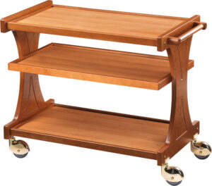 Carrello di servizio in legno - Struttura in legno multistrato di betulla – cornice perimetrale e maniglia in legno massello  – ruote multidirezionali di serie cromate ø 100 mm