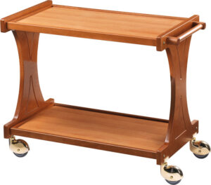 Carrello di servizio in legno - Struttura in legno multistrato di betulla – cornice perimetrale e maniglia in legno massello – ruote multidirezionali di serie cromate ø 100 mm