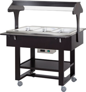 Carrello termico a bagnomaria in legno - Temp. +30°/+90° - Dim. cm 111x112x142h
