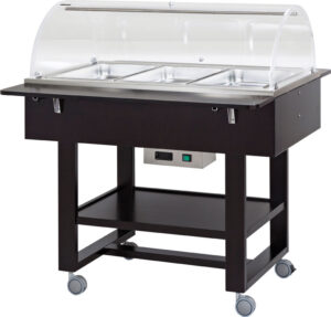 Carrello termico a bagnomaria in legno - Temp. +30°/+90° - Dim. cm 111x82x125h