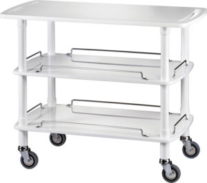 Carrello di servizio in legno - Struttura in legno massello - maniglie di spinta integrate nel piano superiore  – ruote multidirezionali cromate ø 95 mm