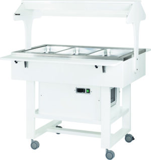 Carrello refrigerato in legno con cupola in plexiglass - Refrigerazione statica - Bassa Temp. -5°C/+5°C - Dim. cm 126x75x68h