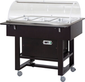 Carrello refrigerato in legno con cupola in plexiglass - Refrigerazione statica - Temp. +2°C/+10°C - Dim. cm 125x82x68h