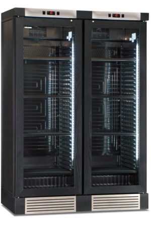CANTINETTA - VETRINA FRIGO VINI STATICA 2 PORTE RIVESTITA IN FRASSINO NERO 252 BOTTIGLIE - TN 764 LITRI - Temp. +16°/+10°/+5° con ventola OFF+4°/+18° con ventola ON - Dim. cm. L129,5xP63,5xh188