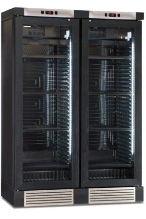 CANTINETTA - VETRINA FRIGO VINI STATICA 2 PORTE- CLW 820 L BLACK- 252 BOTTIGLIE - TN 764 LITRI - Temp. +16°/+10°/+5° con ventola OFF+4°/+18° con ventola ON - Dim. cm. L129,5xP63,5xh188