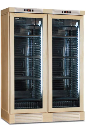 CANTINETTA - VETRINA FRIGO VINI STATICA 2 PORTE- CLW 820 L NATURAL- 252 BOTTIGLIE - TN 764 LITRI - Temp. +16°/+10°/+5° con ventola OFF+4°/+18° con ventola ON - Dim. cm. L129,5xP63,5xh188