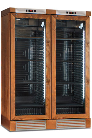 CANTINETTA - VETRINA FRIGO VINI STATICA 2 PORTE RIVESTITA IN FRASSINO TINTO NOCE 252 BOTTIGLIE - TN 764 LITRI - Temp. +16°/+10°/+5° con ventola OFF+4°/+18° con ventola ON - Dim. cm. L129,5xP63,5xh188