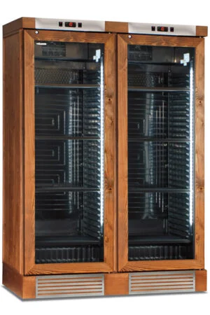 CANTINETTA - VETRINA FRIGO VINI STATICA 2 PORTE- CLW 820 L NOCE MEDIO- 252 BOTTIGLIE - TN 764 LITRI - Temp. +16°/+10°/+5° con ventola OFF+4°/+18° con ventola ON - Dim. cm. L129,5xP63,5xh188