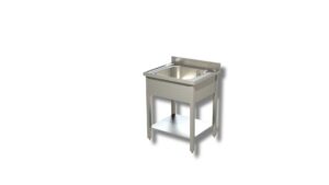 LAVATOIO IN ACCIAIO INOX SU GAMBE CON RIPIANO - Prof. cm 60