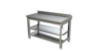 Tavolo inox Ristopro DSTG2R6A con 2 ripiani e alzatina | profondità 60 cm