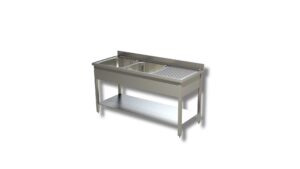 LAVATOIO IN ACCIAIO INOX CON 2 VASCHE CON GOCCIOLATOIO DX - Prof. cm 60