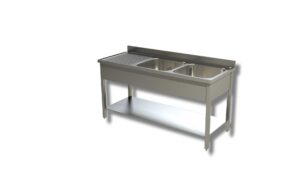LAVATOIO IN ACCIAIO INOX CON 2 VASCHE CON GOCCIOLATOIO SX - Prof. cm 60
