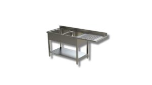 LAVATOIO IN ACCIAIO INOX CON 2 VASCHE E VANO LAVASTOVIGLIE DX - Prof. cm 60