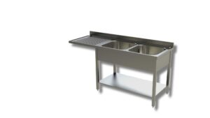 LAVATOIO IN ACCIAIO INOX CON 2 VASCHE E VANO LAVASTOVIGLIE SX - Prof. cm 60
