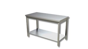 TAVOLO IN ACCIAIO INOX SU GAMBE CON RIPIANO - Prof. cm 60
