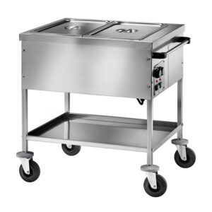 Carrello termico a bagnomaria in acciaio inox - Temp. +30°C/+90°C - Dim. cm 84x65x85h