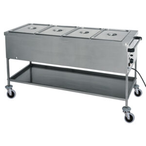 Carrello termico a bagnomaria in acciaio inox - Temp. +30°C/+90°C - Dim. cm 148x65x85h