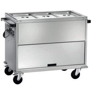 Carrello termico a bagnomaria in acciaio inox - Temp. +30°C/+90°C - Dim. cm 130x68x102h