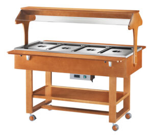 Carrello termico a bagnomaria in legno - Temp. +30°/+90° - Dim. cm 148x82x141h