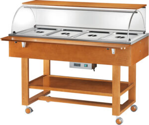 Carrello termico a bagnomaria in legno - Temp. +30°/+90° - Dim. cm 148x75x126h