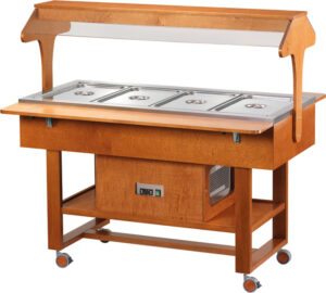 Carrello refrigerato in legno con cupola in plexiglass - Refrigerazione statica - Bassa Temp. -5°C/+5°C - Dim. cm 148x82x141h