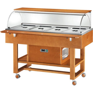 Carrello refrigerato in legno con cupola in plexiglass - Refrigerazione statica - Temp. +2°C/+10°C - Dim. cm 148x90x126h