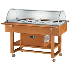 Carrello refrigerato in legno con cupola in plexiglass - Refrigerazione statica - Bassa Temp. -5°C/+5°C - Dim. cm 148x112x125h