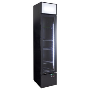VETRINA VERTICALE SLIM FRIGO BIBITE POSITIVA STATICA COLORE NERO – TN 162 LITRI – Temp. +0°C/+10°C – Dim. cm. L39xP48xh188