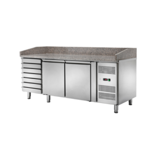 Banco Pizza Refrigerato Ventilato 2 porte con cassettiera - AK2612TN - Temp. -2C°/+8C° - Dim. cm 202,5x80x105