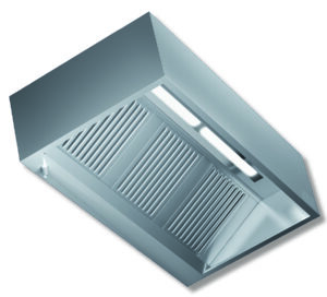 CAPPA IN ACCIAIO INOX CUBICA CON MOTORE REGOLATORE E PLAFONIERA LED - Prof. cm 90