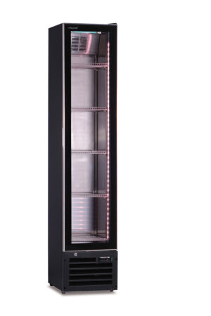 VETRINA VERTICALE FRIGO SLIM PER CONSERVAZIONE CARNE PORTA IN VETRO - THIN AGER - 160 LITRI - Temp. 0°C/+4°C   Dim. cm. L39xP47,5xh188