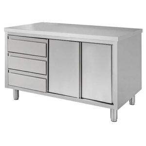 TAVOLO ARMADIATO IN ACCIAIO INOX CON CASSETTIERA – Piano in acciaio inox AISI 304