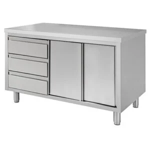 Tavolo armadiato inox Ristopro DSTA3CSE7 con cassettiera a sinistra | profondità 70 cm