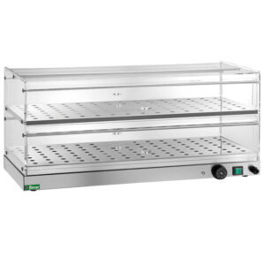 VETRINA RISCALDATA DA BANCO - Struttura in acciaio inox AISI 304 - Temp. +30°C/+90°C - Dim. cm 85x35x40h
