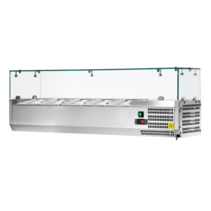 VETRINA INGREDIENTI REFRIGERATA 9 VASCHETTE GN1/4 - Statica - AK18433 - Temp. +2C°/+8C° - Dim. cm 180x33,5x43,5