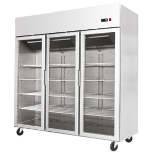 ARMADIO FRIGO CONGELATORE NEGATIVO VENTILATO INOX 3 PORTE IN VETRO - BT 1400 LITRI - Temp. -20°C / -17°C - Dim. cm 180x73x194,5h