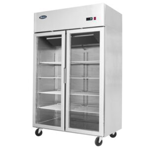 ARMADIO FRIGO VETRINA CONGELATORE NEGATIVO VENTILATO IN ACCIAIO INOX E  2 PORTE IN VETRO - BT 1400 Litri - Temp.  -20°C/-17°C  Dim. cm131,4x80,5x206,5h