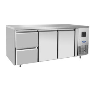 TAVOLO FRIGO REFRIGERATO POSITIVO VENTILATO 2 PORTE GN1/1 + 2 CASSETTI (1/2) - TN -  Temp. -2°C/+8°C  Dim. Cm 179,5x70x85h