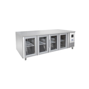 TAVOLO FRIGO REFRIGERATO POSITIVO VENTILATO 4 PORTE VETRO - TN - Temp. 0°C/+8°C  Dim. Cm 223x70x85h