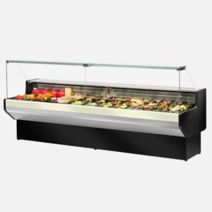 VETRINA FRIGO ORIZZONTALE REFRIGERATA POSITIVA GASTRONOMIA E MACELLERIA CON CELLA DI RISERVA STATICA E VENTILATA – SERIE PATAGONIA PROF. 91 H129 Cm – TN – Temp. +4°/+6° C