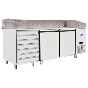 BANCO PIZZA 7 CASSETTI 2 PORTE - Ventilato - Temp. -2°/+8° - Dim. cm 201x80x84