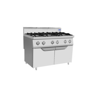 CUCINA A GAS 6 FUOCHI CON ANTE - SERIE 70 - Dim. cm. L120xP70xh108,5 - 3x3,5 kW + 3x7 kW