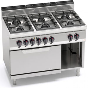 CUCINA A GAS 6 FUOCHI SU FORNO ELETTRICO 2/1 GN  SERIE 70 - Dim. 120x71,4x90h - 31,5 Kw totali