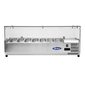 VETRINA INGREDIENTI REFRIGERATA 7 VASCHETTE GN1/4 - Statica - Temp. +2°C / +8°C Dim. Cm 160,5x33,5x46,5h