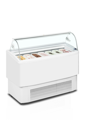ISA FIJI 7 – VETRINA GELATERIA VENTILATA 14 VASCHETTE 7+7 5LT – Temp. -16°C/-14°C – Dim. Cm 136×63x124h
