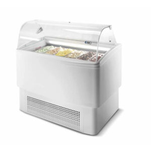 ISA FIJI 6 – VETRINA GELATERIA VENTILATA 12 VASCHETTE 6+6 5LT – Temp. -16°C/-14°C – Dim. Cm 122×63x124h