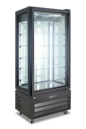 VETRINA VERTICALE PASTICCERIA TN POSITIVA VENTILATA - VICTORIA 85 NFP BLACK/WHITE – 4 LATI VETRO NOFROST – Temp.  0°C/+10°C – Dim. cm. L85xP65xh195