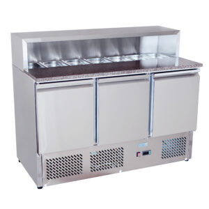 SALADETTE 3 ANTE CON PORTACONDIMENTI 8 x GN1/6 Temp. +2°/+8°C  Dim. cm. L136,5xP70xh94,7