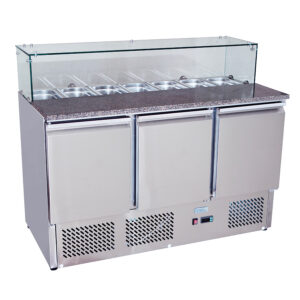 SALADETTE 3 ANTE CON PORTACONDIMENTI 7 x GN1/3 - Temp.+2°C/+8°C  Dim. cm. L136,5xP70xh94,7
